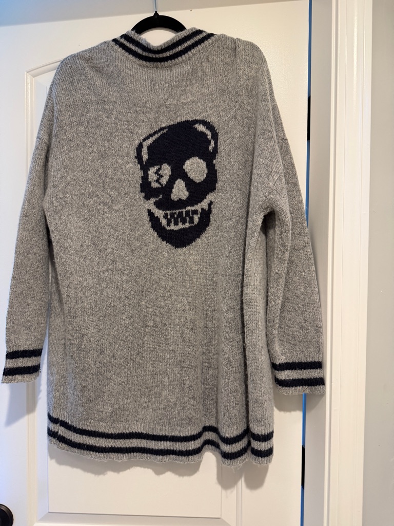 Vintage Havana Gray And Black Skull Knit Cardigan Sweater